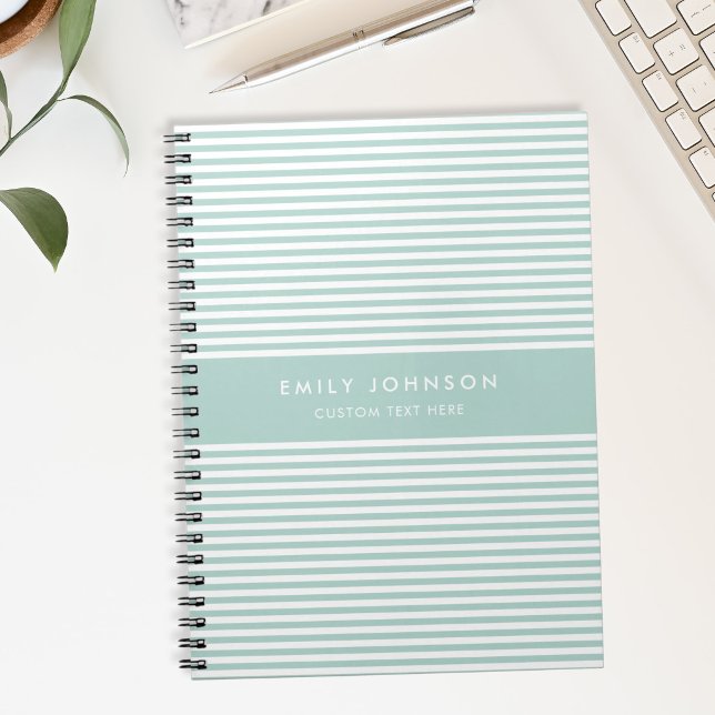 Modern Minimalist Turquoise Stripes Monogram Notebook (Creator Uploaded)