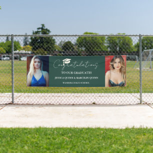 Modern Minimalist Twins Graduation  Photo Party  Banner