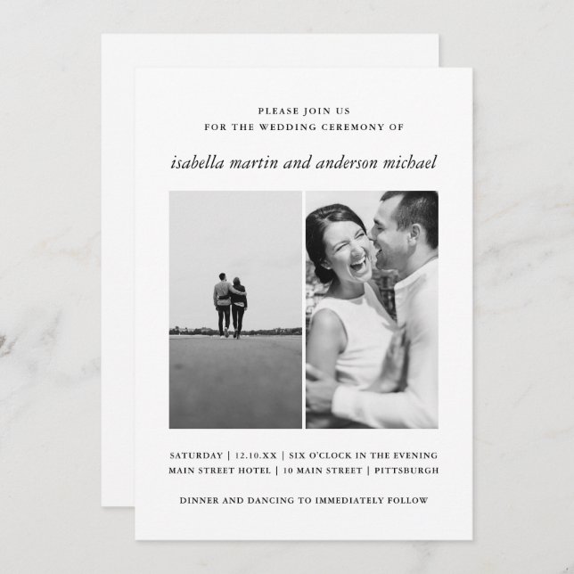 Modern Minimalist Two Photo Wedding Invitation (Front/Back)