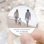 Modern Minimalist Typewriter Merry Christmas Photo Classic Round Sticker<br><div class="desc">Add a simply elegant personalised touch to Christmas gifts, holiday cards and party favours with modern minimalist round photo stickers. The picture and all wording on this template are simple to customise for envelope seals or gift tags. The text can be Merry Christmas, Happy Holidays, Seasons Greetings, Happy New Year...</div>