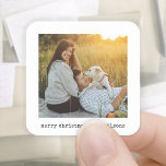 Modern Minimalist Typewriter Merry Christmas Photo Square Sticker<br><div class="desc">Add a simply elegant personalised touch to Christmas gifts, holiday cards and party favours with modern minimalist square photo stickers. The picture and all wording on this template are simple to customise for envelope seals or gift tags. The text can be Merry Christmas, Happy Holidays, Seasons Greetings, Happy New Year...</div>