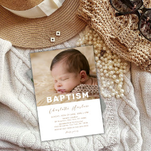 Modern Minimalist Typography Baby Photo Baptism Invitation