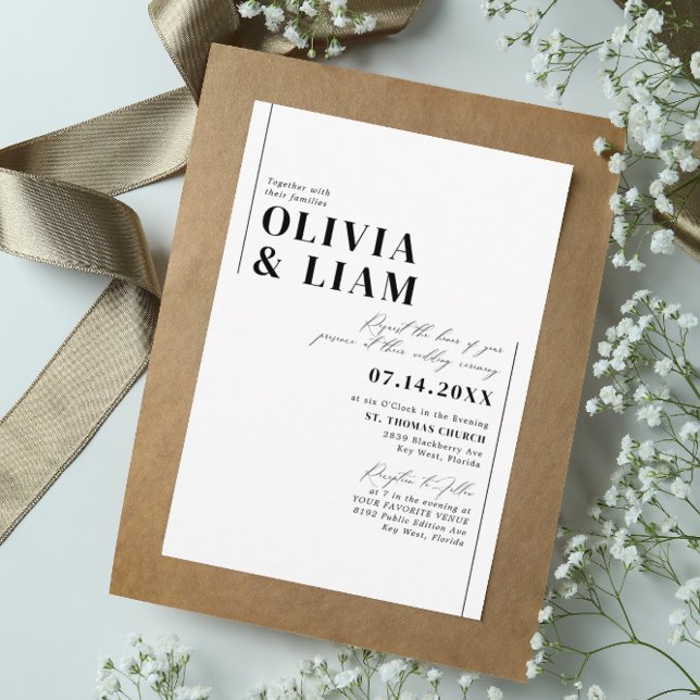Modern Minimalist Typography Black White Wedding  Invitation (Creator Uploaded)