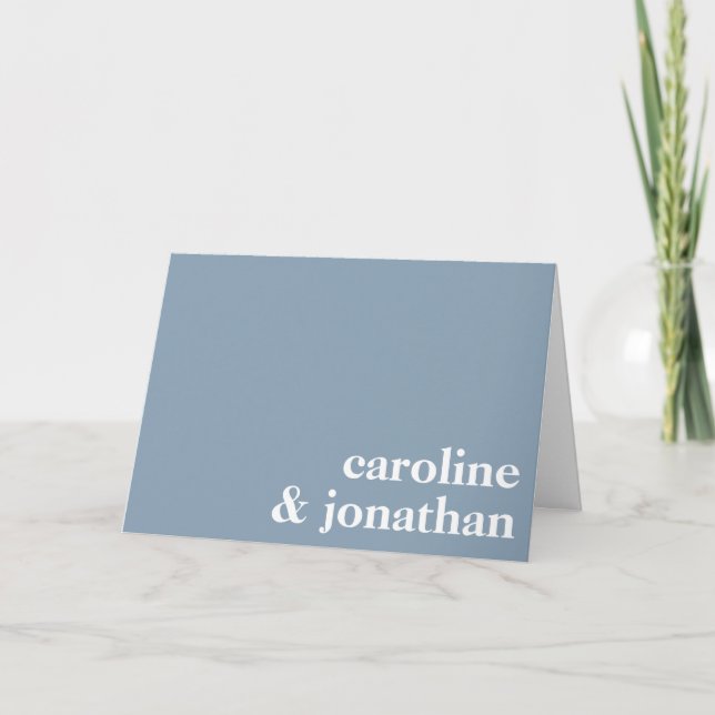 Modern Minimalist Typography Couple Names | Blue Note Card (Front)