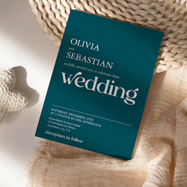 Modern Minimalist Typography Deep Teal Wedding Invitation (Creator Uploaded)