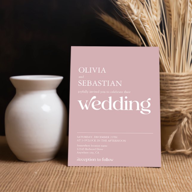 Modern Minimalist Typography Dusty Rose Wedding Invitation (Creator Uploaded)