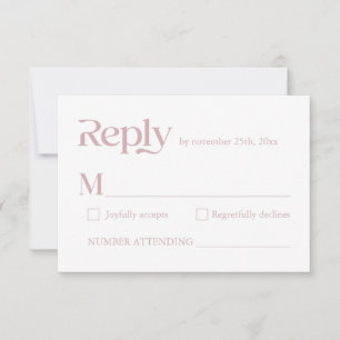 Modern Minimalist Typography Dusty Rose Wedding RSVP Card