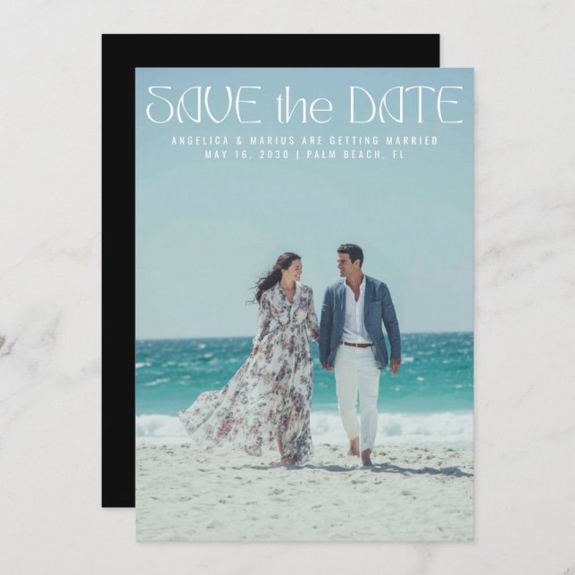 Modern Minimalist Typography Full Photo Wedding Save The Date (Front/Back)