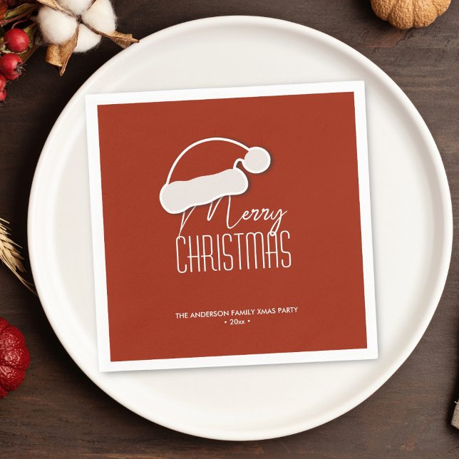 Modern Minimalist Typography Merry Christmas Party Napkin (Creator Uploaded)