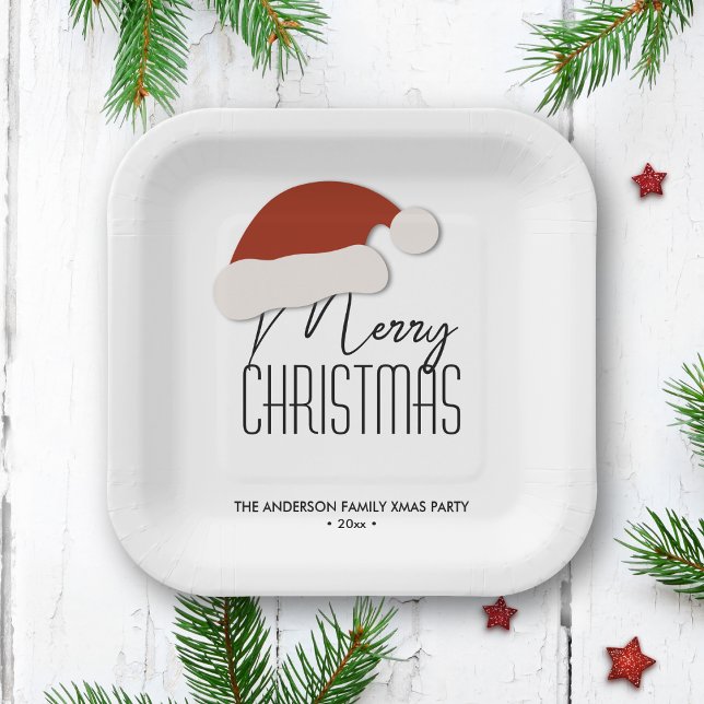 Modern Minimalist Typography Merry Christmas Party Paper Plate (Creator Uploaded)