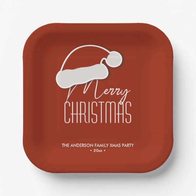 Modern Minimalist Typography Merry Christmas Party Paper Plate (Front)