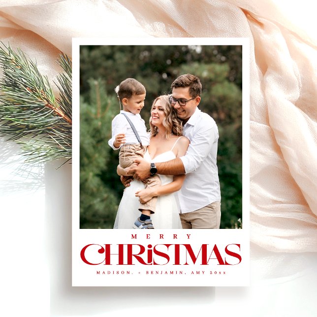 Modern Minimalist Typography Merry Christmas Photo Holiday Card (Creator Uploaded)
