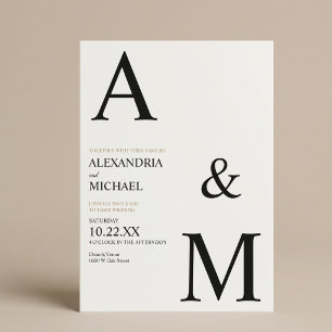 Modern Minimalist Typography Monogram Wedding Invitation