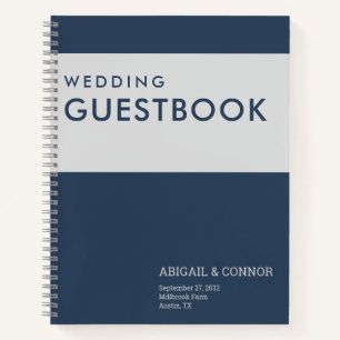 Modern Minimalist Typography Navy Blue Grey Guest  Notebook