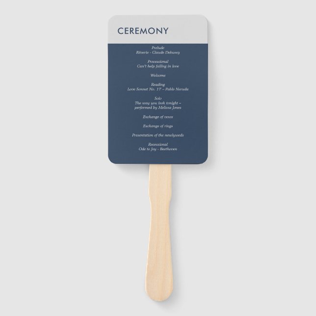 Modern Minimalist Typography Navy Blue Grey Hand Fan (Front)