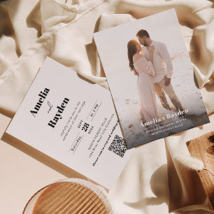 Modern Minimalist Typography Photo Qr Code Wedding Invitation