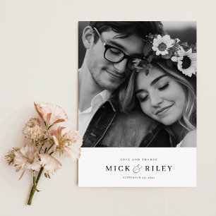 Modern Minimalist Typography Photo Wedding Thank You Card