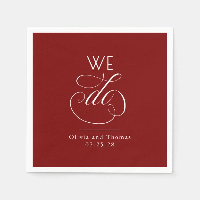 Modern Minimalist Typography Red Wedding We Do Napkin (Front)
