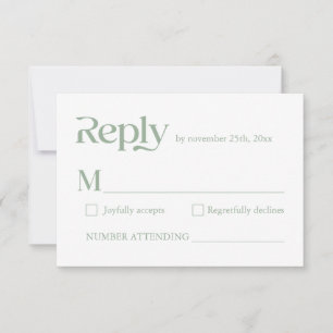 Modern Minimalist Typography Sage Green Wedding RSVP Card