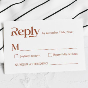 Modern Minimalist Typography Terracotta Wedding RSVP Card