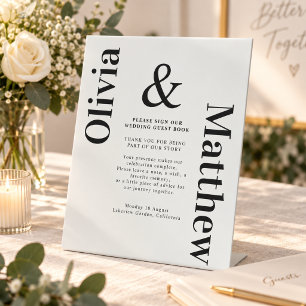 Modern Minimalist Typography Wedding Guestbook Pedestal Sign