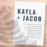 Modern   Minimalist Typography Wedding Invitation<br><div class="desc">Composed of simple and contrasting sized sans serif typography. All against a backdrop of pure white. These elements are simple,  no-nonsense,  and modern.

This is designed by White Paper Birch Co. exclusive for Zazzle.

Available here:
http://www.zazzle.com/whitepaperbirch</div>