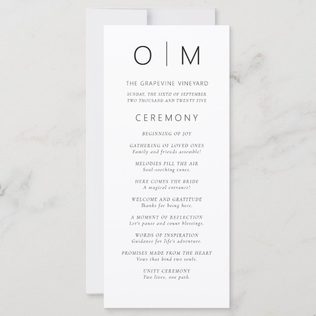 Modern Minimalist Typography Wedding Program (Front)