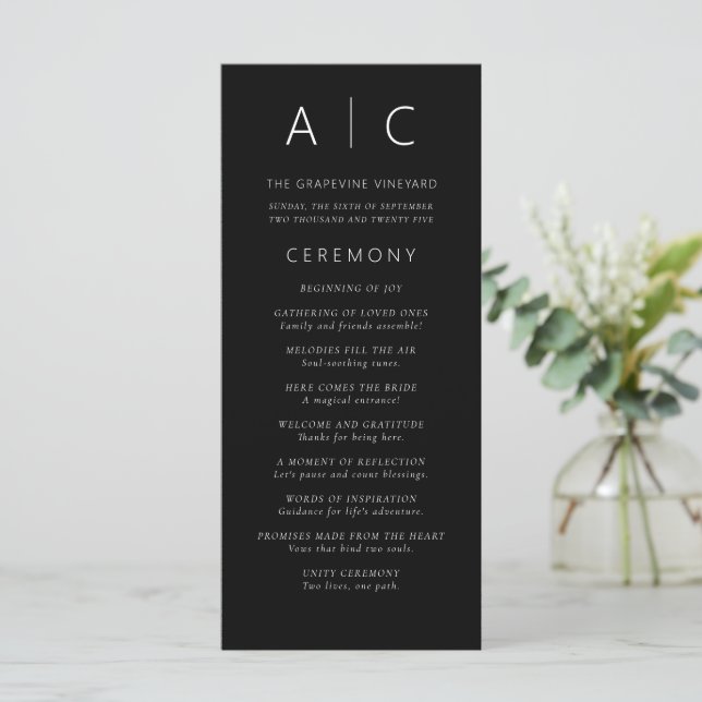Modern Minimalist Typography Wedding Program (Standing Front)