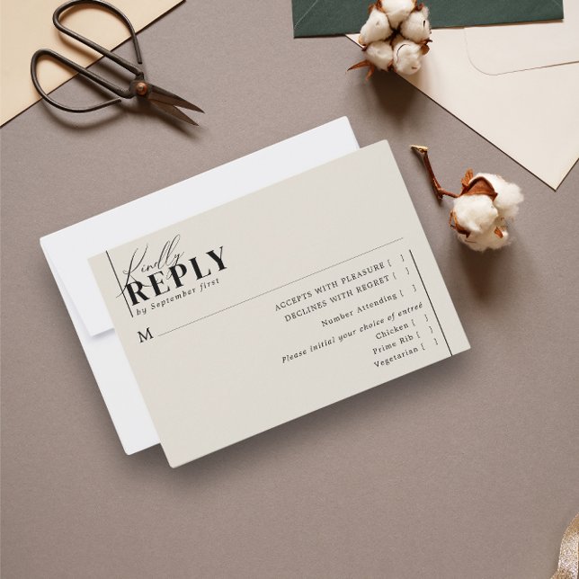 Modern Minimalist Typography Wedding Taupe Meal RSVP Card (Creator Uploaded)