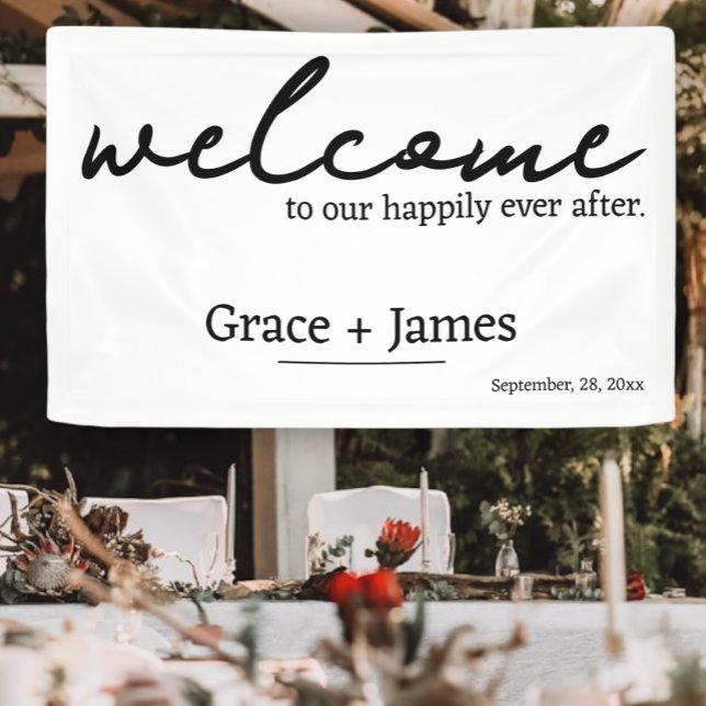 Modern Minimalist Typography Welcome Wedding Banner (Modern Minimalist Typography Welcome Wedding Banner from Ricaso. Modern black and white text theme
)