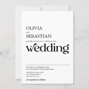 Modern Minimalist Typography White Wedding Invitation