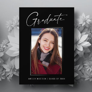 Modern Minimalist Unique Ink Script Graduate Photo Announcement