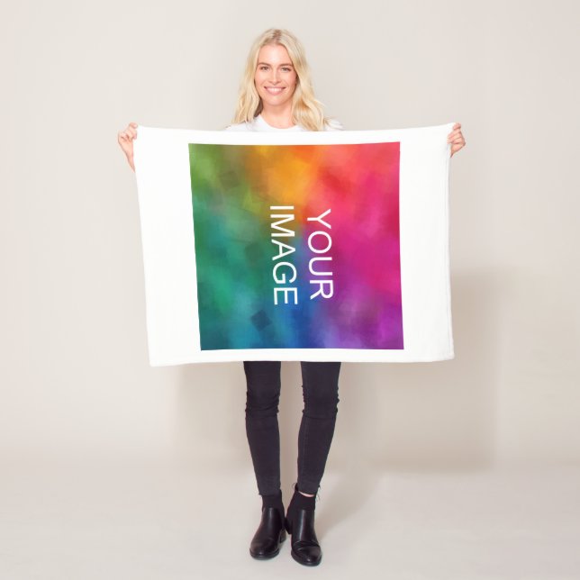 Modern Minimalist Upload Image Photo Or Logo Fleece Blanket (In Situ)