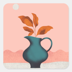 Modern Minimalist Vase with Leaves Art Print Square Sticker
