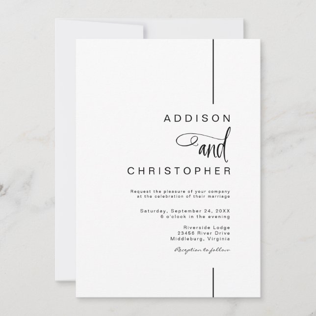 Modern Minimalist Vertical Line Wedding Invitation (Front)