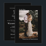 Modern Minimalist Vertical Photo Black Wedding Invitation<br><div class="desc">This beautiful classic black wedding invitation is modern, minimalist, and simple. It features a vertical or portrait orientated design with your photo on the front surrounded by the caption "To Be Wed" and your names. The back has all of the standard wedding invitation wording along with an optional space for...</div>