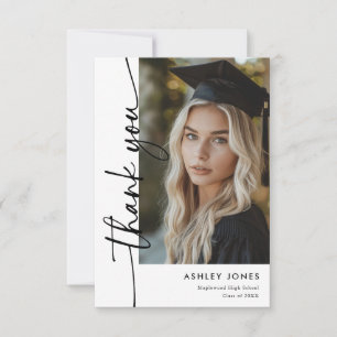 Modern Minimalist Vertical Photo Graduation Thank You Card