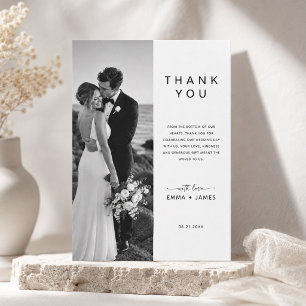 Modern Minimalist Vertical Photo Wedding Thank You Card
