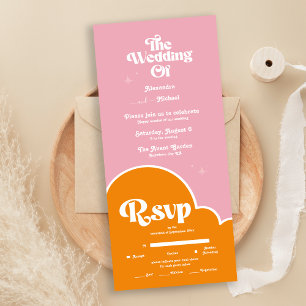 Modern Minimalist Vibrand Orange and Pink Wedding  All In One Invitation