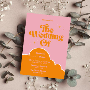 Modern Minimalist Vibrand Orange and Pink Wedding  Invitation