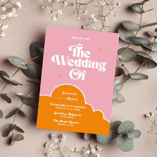 Modern Minimalist Vibrand Orange and Pink Wedding Invitation