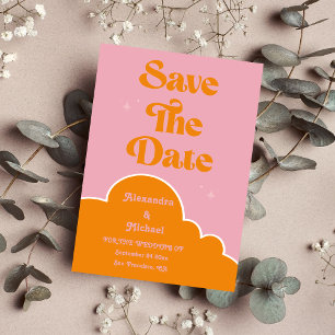 Modern Minimalist Vibrand Orange and Pink Wedding Save The Date