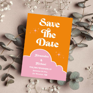 Modern Minimalist Vibrand Orange and Pink Wedding Save The Date