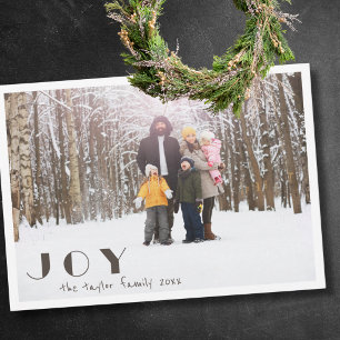 Modern Minimalist Vintage Joy religious Photo Holiday Card