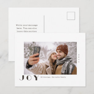 Modern Minimalist Vintage Joy religious Photo Holiday Postcard