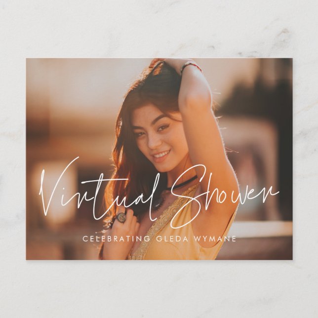 Modern minimalist Virtual shower photo invitation Postcard (Front)