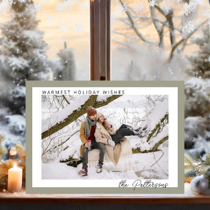 Modern Minimalist Warm Sage Green Photo Christmas Holiday Card