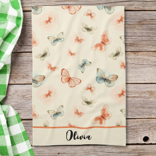 Modern Minimalist Watercolor Butterflies Tea Towel