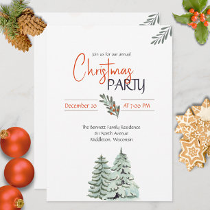 Modern Minimalist Watercolor Red Green Christmas Invitation