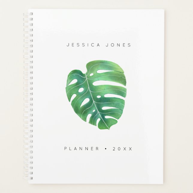 Modern Minimalist Watercolor Tropical Palm Leaf Planner (Front)